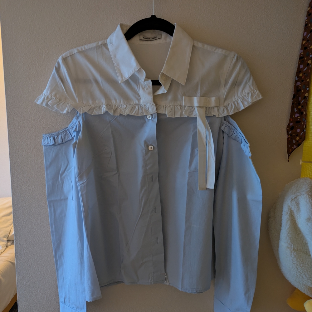 Stylish Blue and White Cold Shoulder Blouse
